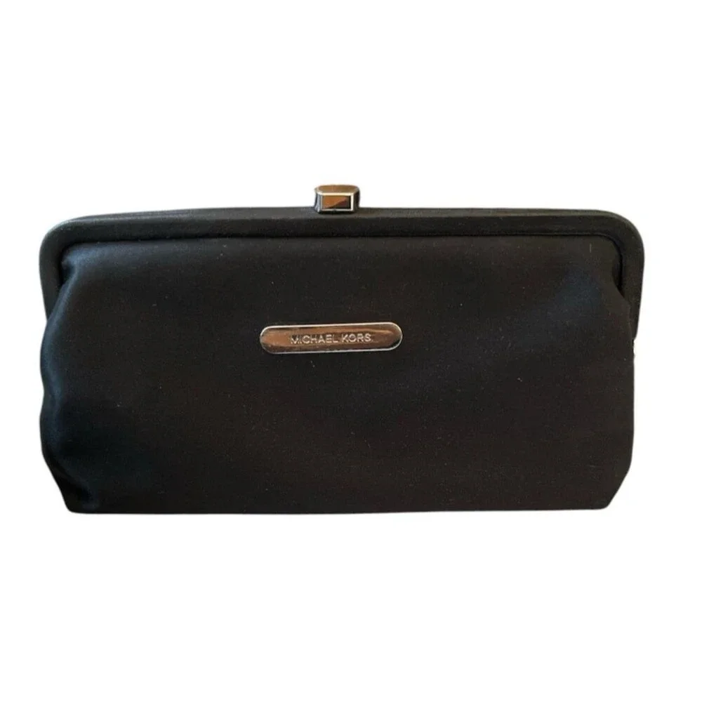 Michael Kors Black Satin Fabric Evening Bag Clutch 8 x 4.5